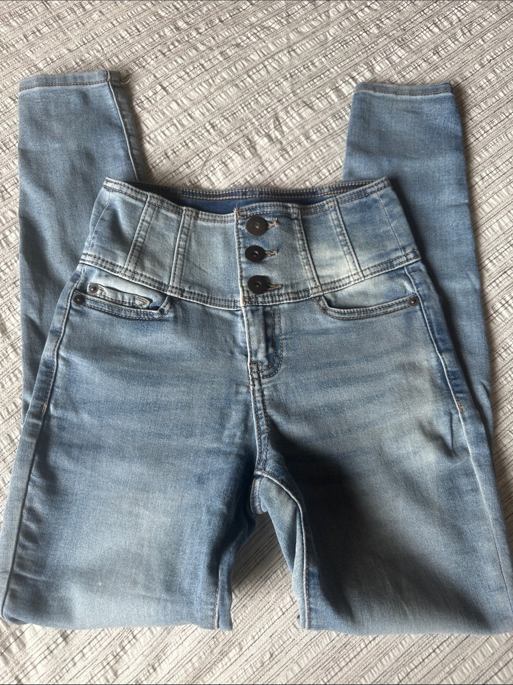 NOBO Light Blue High-Rise Jeggings with Triple-Button Waist